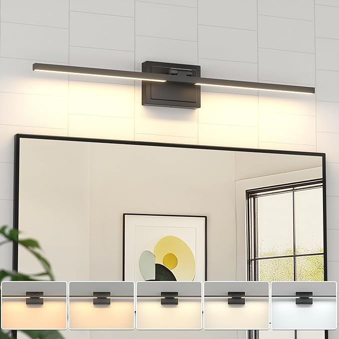VOLISUN Bathroom Vanity Light 31.5 inch, 5CCT Dimmable, 28W LED Bathroom Light Fixture Over Mirror, Black Bar Vanity Lights for Bathrooms Mirror Cabinets -ETL Certificated