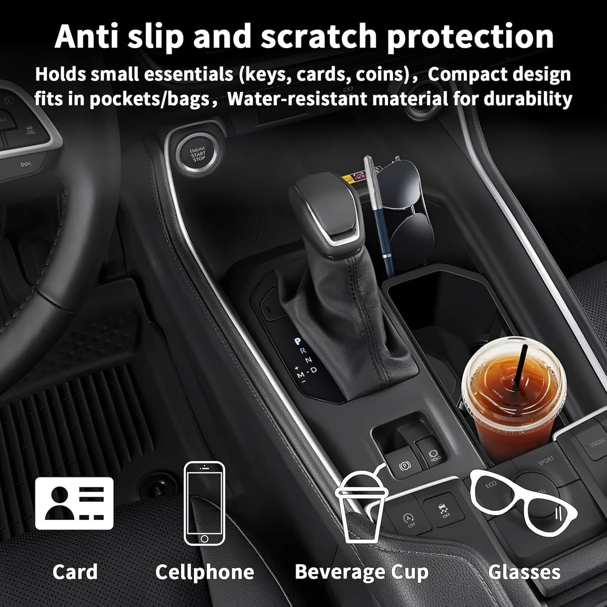 Center Console Organizer & Cup Holder Insert for 2026 2025 2024 Toyota Grand Highlander Accessories, Silicone Anti-Slip Protector Mat to Prevent Spills (Black)
