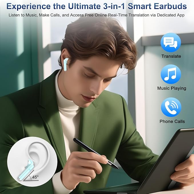 2026 AI Translation Earbuds Real Time, 165 Language Translator Earbuds 3-in-1