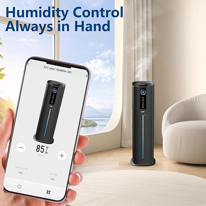 KZF 9L Smart Humidifiers for Bedroom Large Room, 2.3Gal Cool Mist Top Fill Diffuser App & Remote Control, 3 Mist Modes, Quiet Humidifier for Home Office Plant (9L Black App)