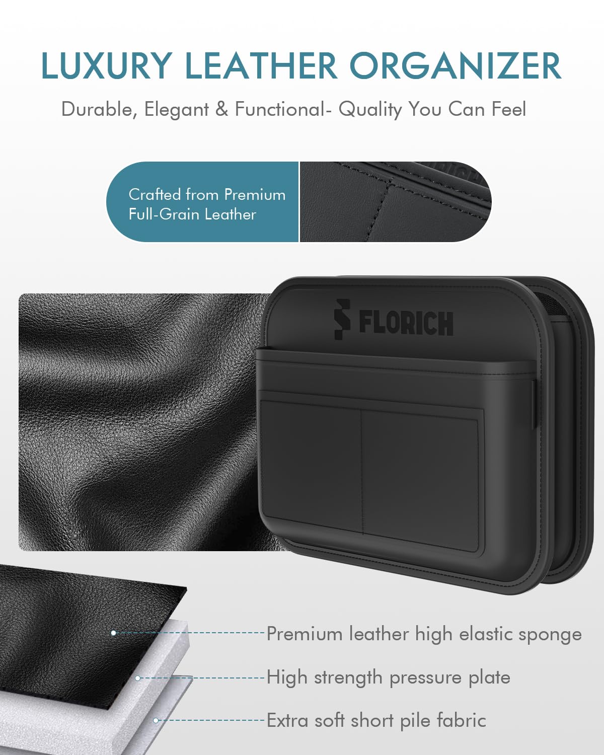 FLORICH Car Door Organizer, Small Leather Foldable Hanging Organizer and Trash Can 2-in-1, Multi-Function Mini Storage Box Garbage Can for Car Back Seats and Side Door - 2Pack