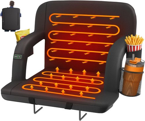 HOPERAN Heated Stadium Seats - Dual-Sided Bleacher Chair with Back Support & 3 Heating Levels | Portable with 5 Pockets