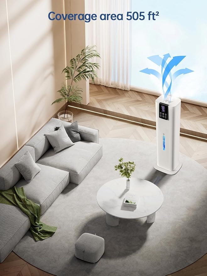 8L Smart Humidifiers for Bedroom Large Room, 2.1Gal Cool Mist Top Fill Diffuser Ambient Light, App & Remote Control, 3 Mist Modes, Quiet Humidifier for Home Office Plant (White)