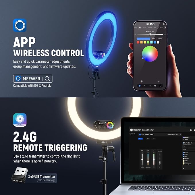 NEEWER RL45C 18" Edge Lit 45W RGB LED Ring Light