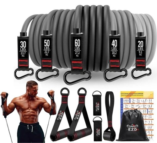 E.Z.D Resistance Bands Set: Exercise Bands with Handles, Door Anchor, Ankle Straps for Heavy Resistance Training, Physical Therapy, Muscle Training, Yoga, and Home Workouts.