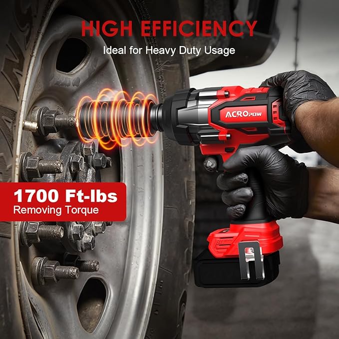 ACROPOW Cordless Impact Wrench Compatible with Milwaukee 18V Battery， 1/2” 1700FT-LBS Brushless High Torque Impact Driver, Auto-Stop Reverse, Variable Speed Heavy Duty Impact Gun(Bare Tool)