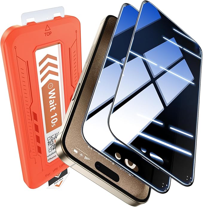 EGV 2 Pack Compatible for iPhone 15 Pro Privacy Screen Protector, 9H+ Military