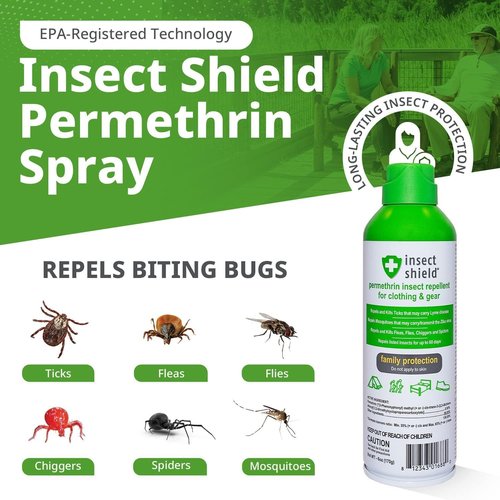 Insect Shield Premium Permethrin Spray - Powerful Repellent for Ticks, Fleas, Mosquitoes | 6 Oz Aerosol, Lasts 60 Days