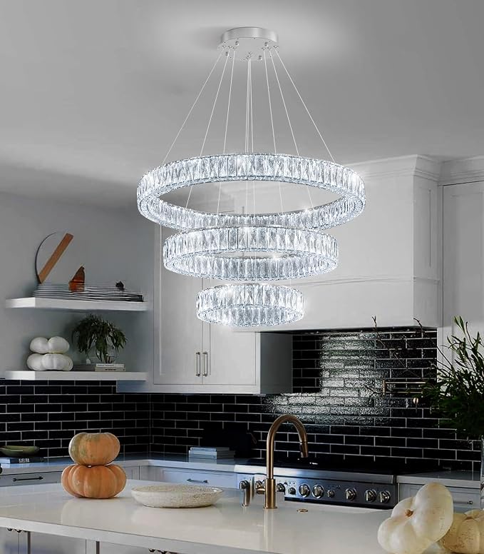 HAIXIANG Modern Glam Chandelier Crystal LED Remote Rings Chandelier Adjustable