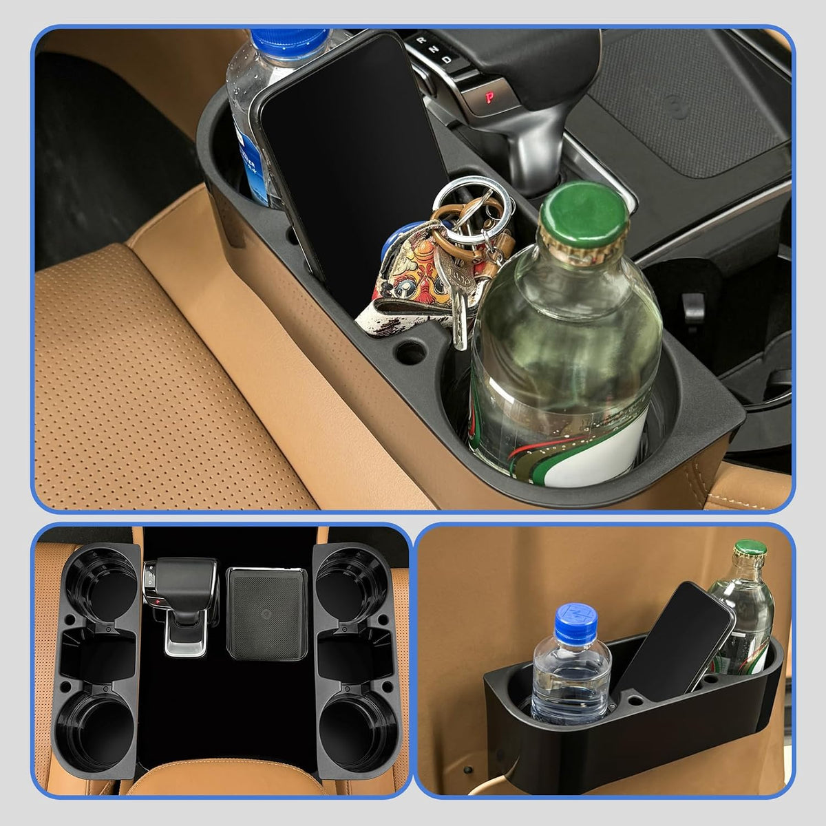 2PCS Seat Wedge Cup Holder for Car, Seat Gap Filler Cup Organizer Storage Box with Coaster(Black)
