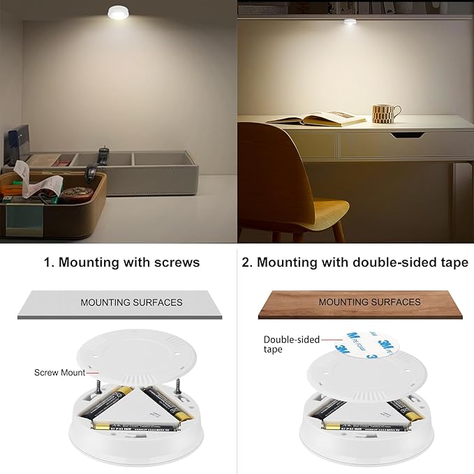 Wireless LED Puck Lights, Touch Activated Tap Ligh, Battery Operated Stick On Lights for Under Cabinet, Kitchen, Closet & Counters, 3-Pack, White