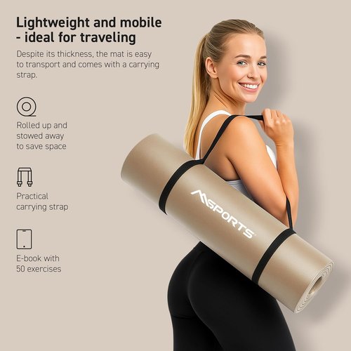 MSPORTS Yoga Mat - Premium Non-Slip Thick Exercise Mat for Home Workouts | Cushioned NBR Foam, Includes Strap