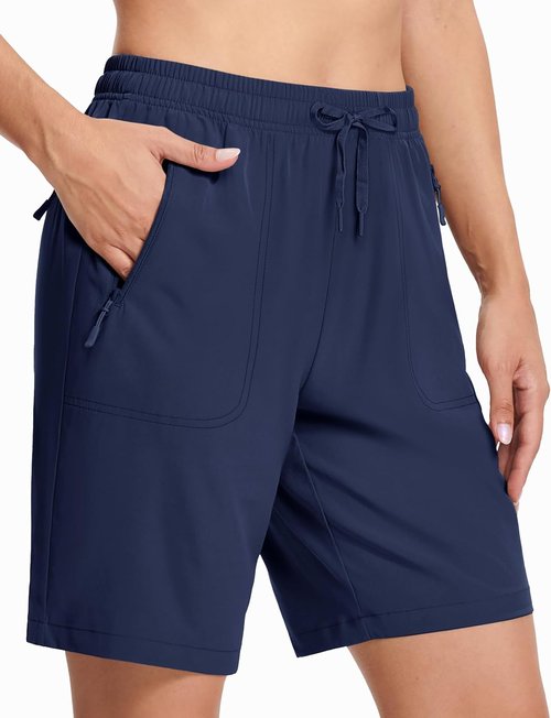 MAGCOMSEN Women's Hiking Shorts - Lightweight Quick-Dry, Water-Resistant with 3 Zipper Pockets - 8" Length