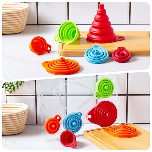 KALAVE Kitchen Funnel Set 6 Pack - Food Grade Silicone Collapsible Funnel, Funnels for Kitchen Use Filling Bottles, Daily Cooking, and Water or Powder Transfer. (Multicolor)