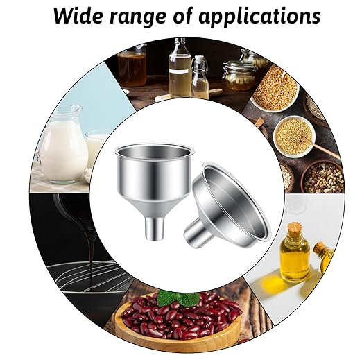 2pcs Stainless Steel Mini Funnels Set, Small Filling Funnels Multi-Flask Funnel for Essential Oils, Liquor Flasks, Spice Powders, Kitchen Use Silver