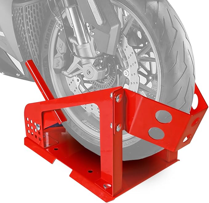 Big RED Motorcycle Wheel Chock, 1800 lbs Capacity Wheel Cradle Holder with 12 Adjustable Holes, for 16"-21" Motorcycles, Dirt Bike