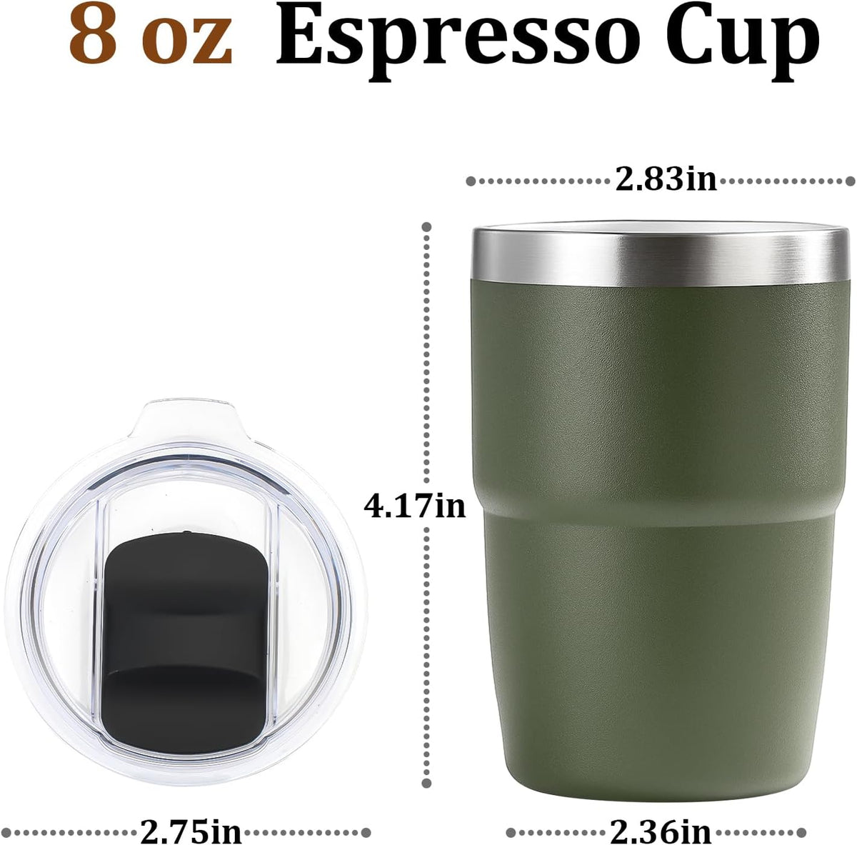 Zenbo Stackable Espresso Cups - 8 oz Ceramic-Lined Stainless Steel Tumblers | Double-Wall Insulated, Dishwasher Safe (Vine Crimson Red - 2 Pack)