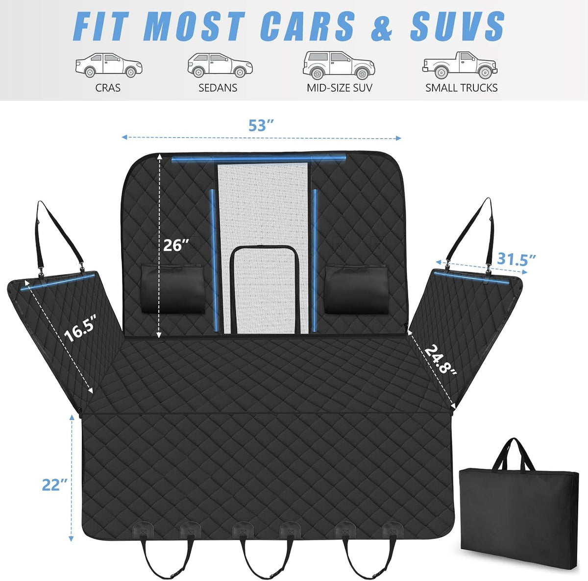 Hard Bottom Dog Car Seat Cover for Back Seat, High Barrier