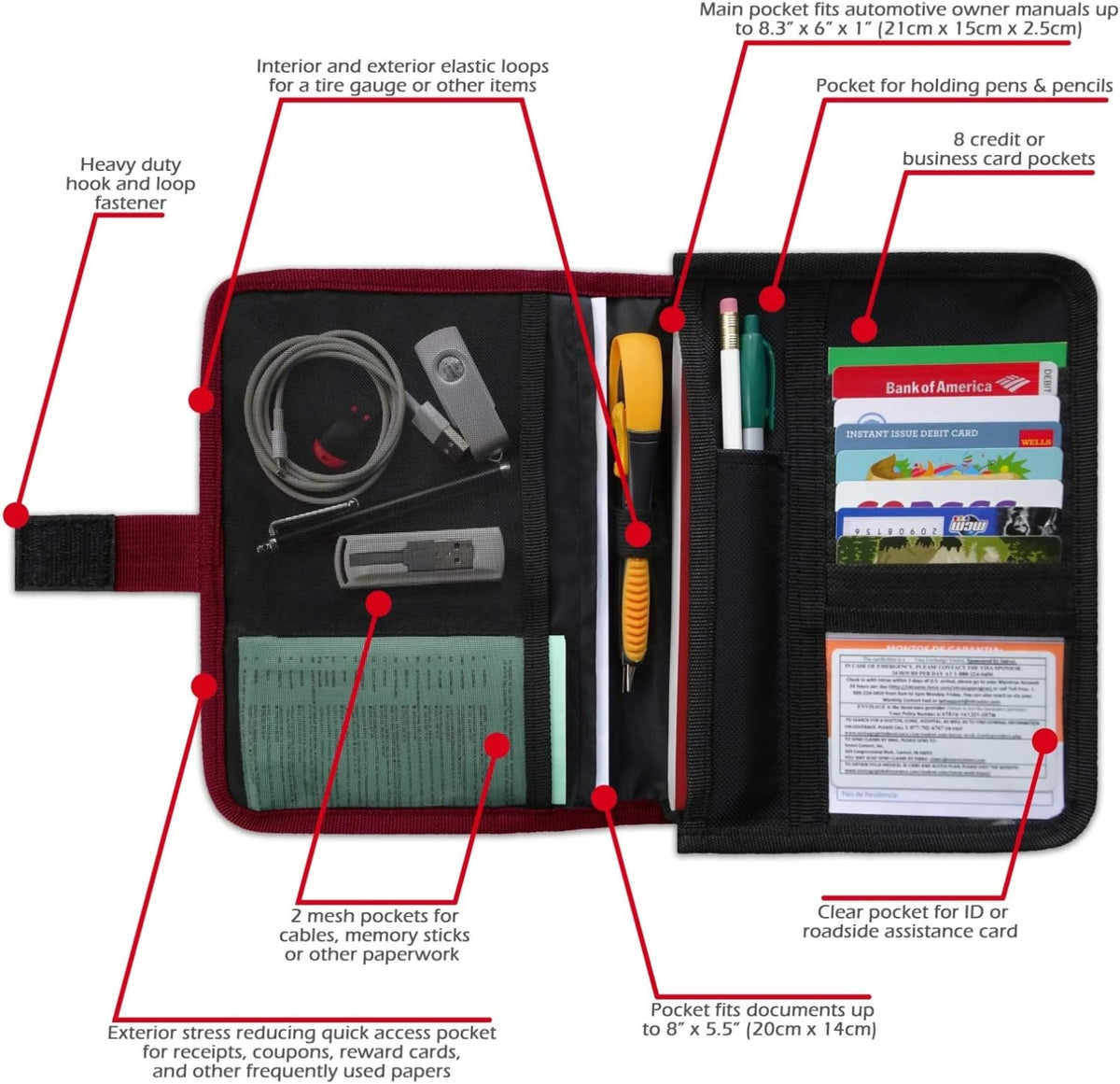 PlusXpres Glove Box Compartment Organizer - Car Document Holder - Red
