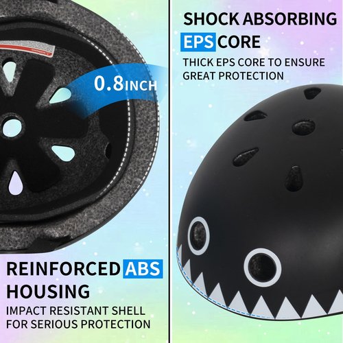 Nattork Kid's Bicycle Helmet for Girls or Boys Adjustable Size Muti-Sports Helmet for Skateboard Roller Skates with Cute Style for Children Black