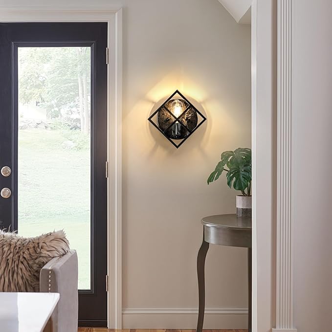 Black Wall Sconces,11.3in Rustic Wall Sconces Mount Lamp Indoor for Living Room Bedroom Bathroom Stairway(E26 Base, Bulbs Not Include 1Pack) Gray Marble Texture Metal