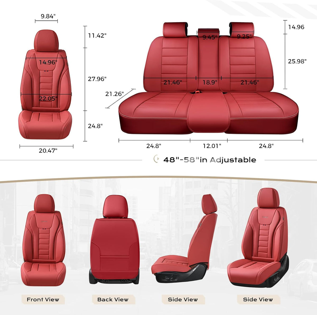 Coverado Car Seat Covers Full Set, Seat Covers for Cars, Front Seat Covers and Back Seat Cover Waterproof Leather Automotive Seat Cover, Universal Car Interior Protectors Cushion for Most Cars