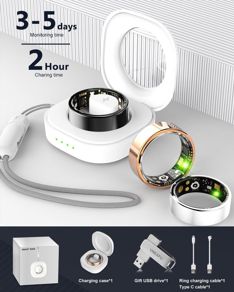 Smart Ring for Women Men Health Tracker - IP68 Waterproof Fitness Ring with Sleep Tracker/Heart Rate/Blood Pressure/Blood Oxygen/Step Counting/Calories for iOS & Android,No Subscription Fee,Silver #9