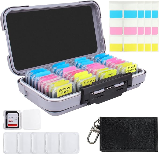 36-Slot Memory Card Case with 36 Transparent Holders & 60 Writable Labels