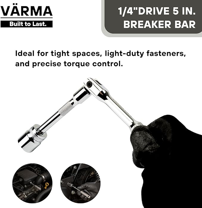 1/4-Inch Drive 5-Inch Flex Head Breaker Bar – Compact Power Knuckle Bar with Pivot Handle for Mechanics, DIY, and Home Repairs