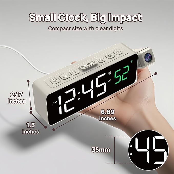 Netzu Projection Alarm Clock for Bedroom Ceiling, Small Compact Plug-in Digital