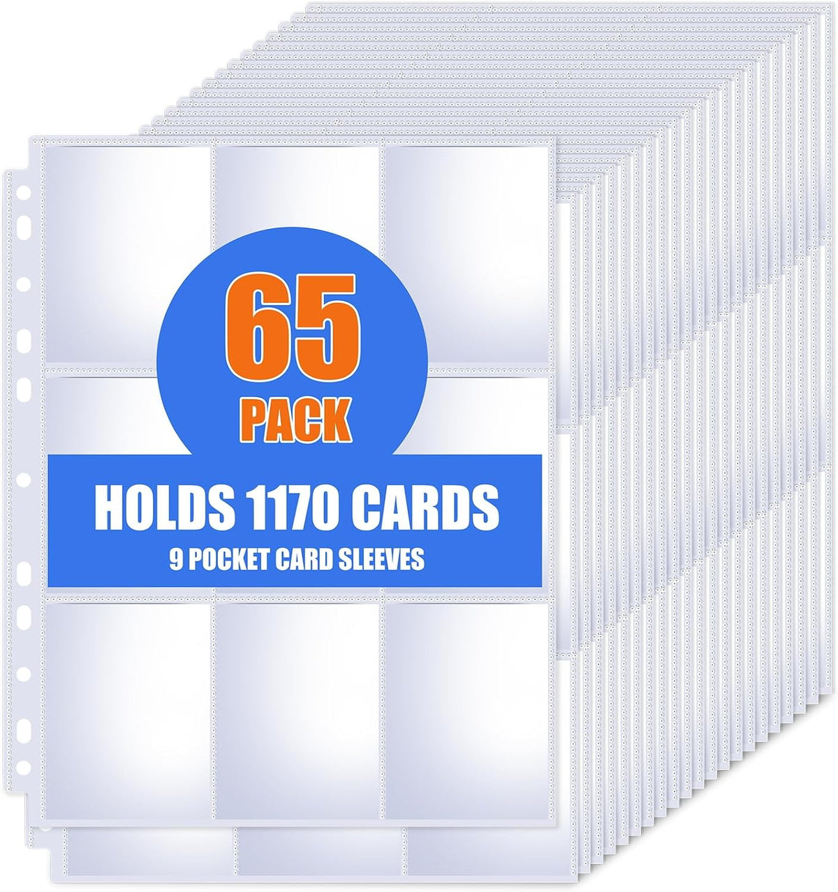 Skiennix Trading Card Sleeves - 65 Pack 9 Pocket Binder Sheets for MTG, TCG, Baseball & More
