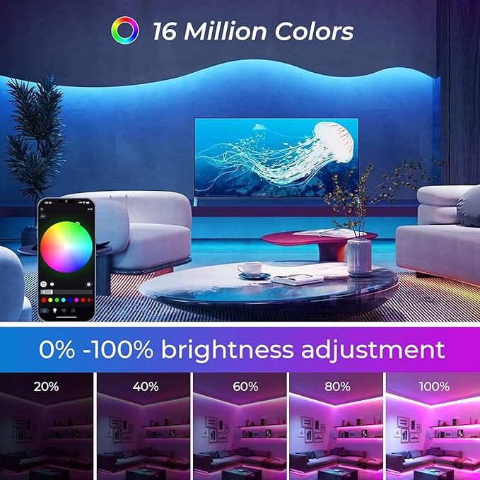 INDARUN RGB COB Led Strip Light 32.8ft, 5760 LEDs 10mm Width, Alexa Led Light Strip Color Changing Music Sync, 24V Smart Led Strip for TV Led Backlight, Room Decor(Without Adapter&Controller)