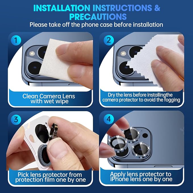for iPhone 15 Pro/iPhone 15 Pro Max Camera Lens Protector Bling Individual