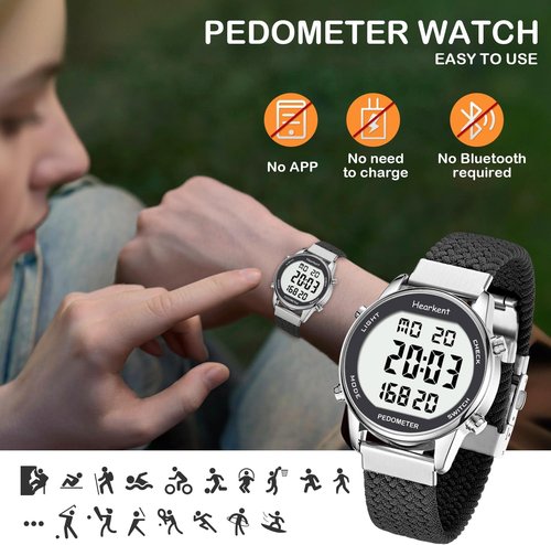 Hearkent Pedometer Watch for Women - 30M Waterproof Step Counter with EL Backlight & Stopwatch