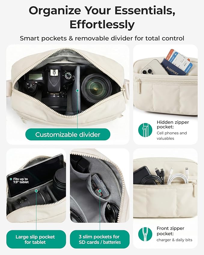 BAGSMART 2 in 1 Puffy Camera Sling Bag Small Camera Shoulder Bag