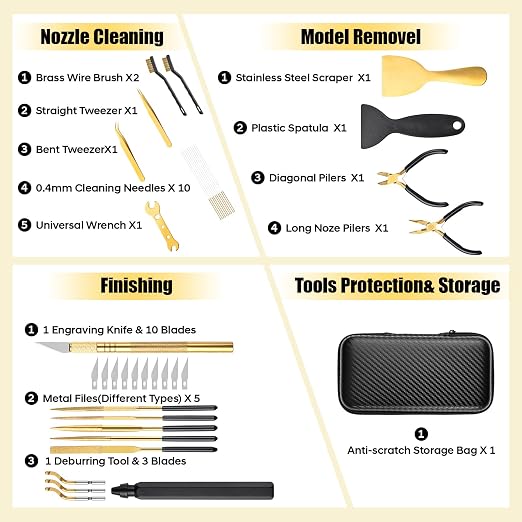 3D Printer Tool Kit, Premium Black & Gold 40-Piece 3D Printing Tool Set