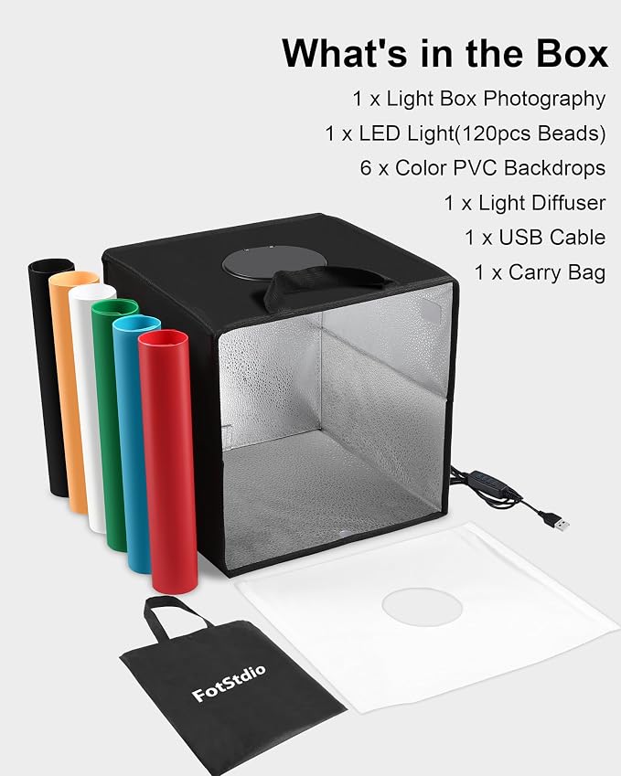 Light Box & Photo Box Photography Portable 12"x12" Studio Kit