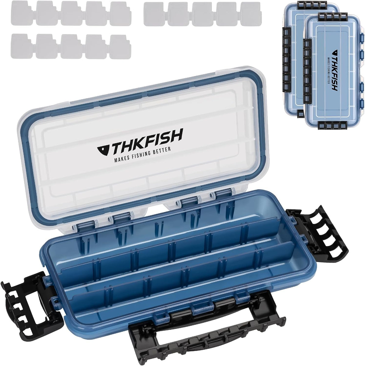 THKFISH Fishing Tackle Box - Floating Lure Storage Organizer with Adjustable Dividers | 2-Pack, Sun-Proof