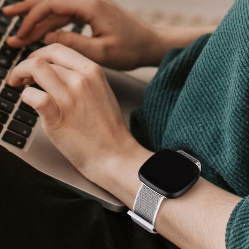 3 Pack Nylon Sport Band, Compatible with Fitbit Sense 2 bands / Fitbit Sense bands /Fitbit versa 4 bands /Fitbit Versa 3 bands Adjustable Sport Solo Loop Replacement Wristband Straps for Women Men (Black+Cape Blue+Seashells)