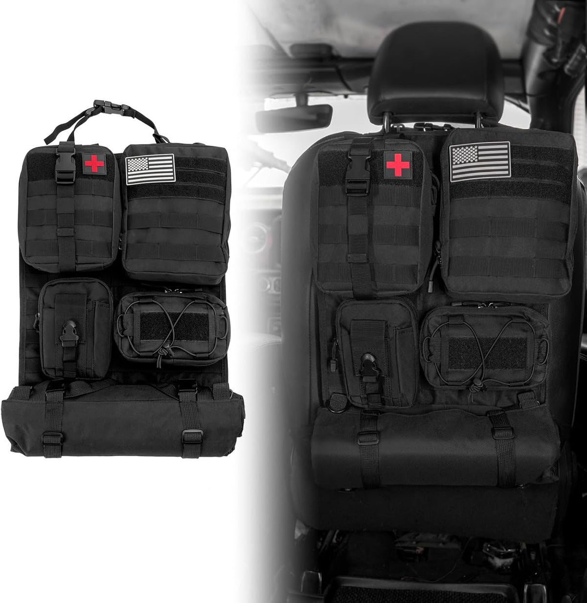 Tactical Car Seat Back Organizer Fits Car Truck SUV, Black