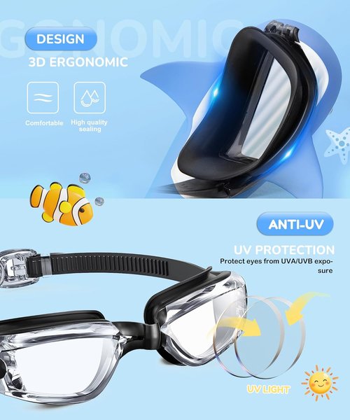 NSSIW Kids Swimming Goggles - Anti-Fog UV400 Protection | No Leak Design for Ages 6-14 | 3 Pack