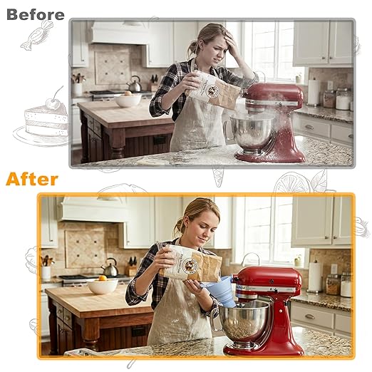 Flour Funnel for Kitchen Aid Mixer with Spatula & Brush Set - Silicone Collapsible Stand Mixer Attachment Compatible with KitchenAid 4.5-5 QT Tilt-Head (KSM150), Mess Free Dishwasher Safe (RED)
