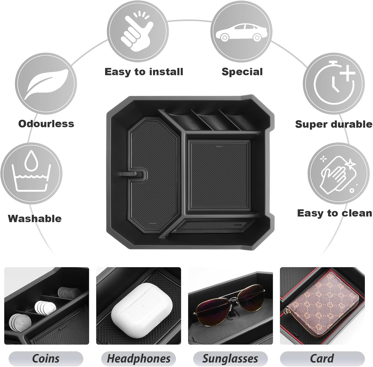 SKTU 2024 2025 2026 Tesla Cybertruck Center Console Organizer 2024 2025 2026 Cybertruck Console Tray 2025 Cybertruck Cyberbeast/AWD Armrest Organizer Cybertruck Accessories with Coin Holder