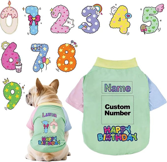 Custom Dog Birthday Shirt,Personalized Pet Apparel Print with Name Age Number,Pet Birthday Outfit,Lightweight Breathable Cotton Vest for Small Medium Large Dogs Cat (Dopamine Green, Small)