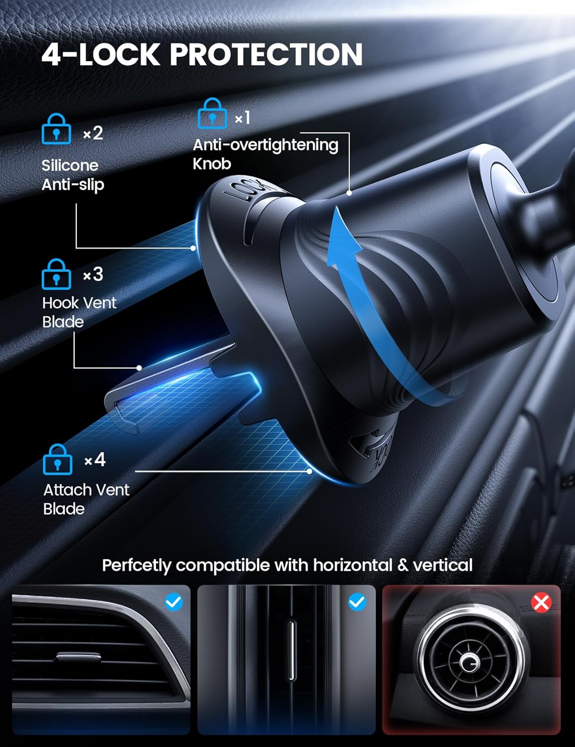 Lamicall Car Phone Holder Dashboard Vent Windshield 70 LBS Suction 3-in-1