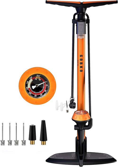 GOBKO Bicycle Floor Pump - High Pressure 160 PSI with Gauge for Presta & Schrader Valves | Portable Air Pump for Bikes & Sports Balls