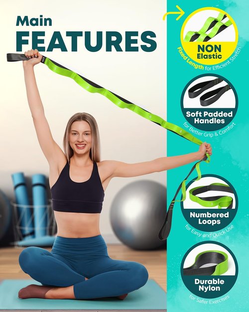 Fascia Stretching Strap by [Brand Name] - Non-Elastic Yoga & Physical Therapy Band for Enhanced Flexibility | Ideal for Hamstring & Leg Stretching