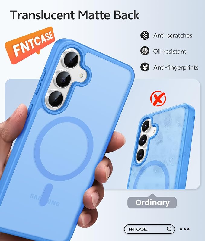 FNTCASE for Samsung Galaxy S25 FE Case: Magnetic Translucent Matte Military