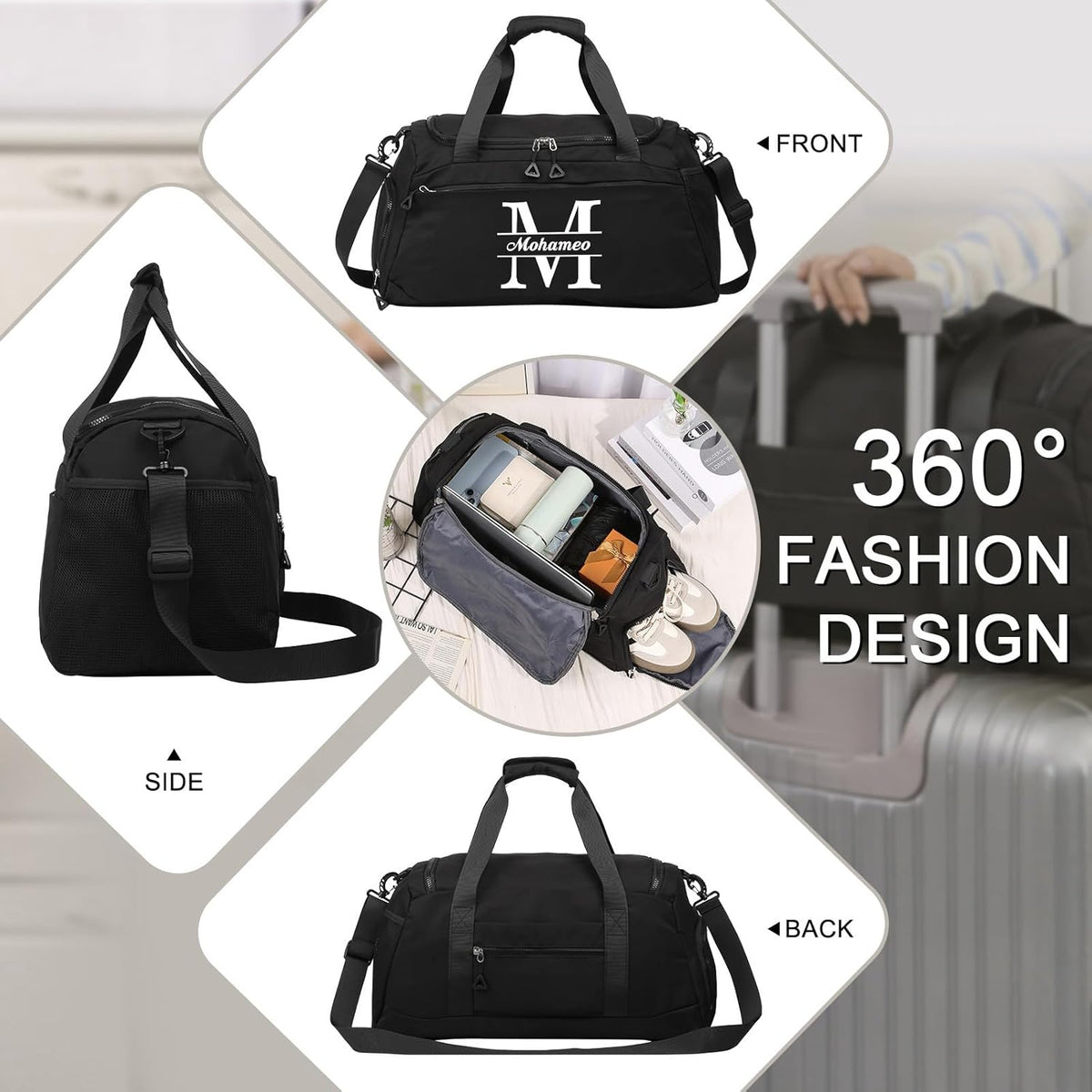 Skiennix Personalized Travel Duffel Bag - Custom Letter Oxford Cloth Gym Bag with Wet Pockets | Ideal for Men & Women