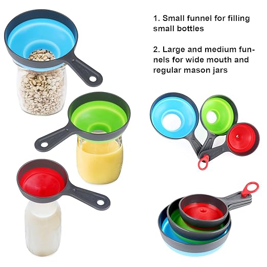 Large Small Funnel Set of 3, Food Grade Mini Funnels for Kitchen Use, Silicone Collapsible Funnels, Wide Mouth Canning Funnel for Mason Jars, Filling Bottles, Flask, Tiny Spice, Cooking Water YLYL